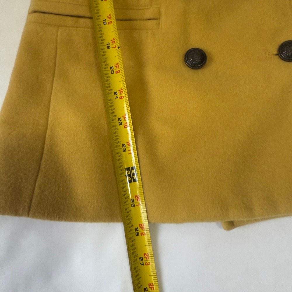 Forever 21‎ Mustard Yellow Double Breasted Wool Blend Peacoat Jacket Womens S - Picture 12 of 13